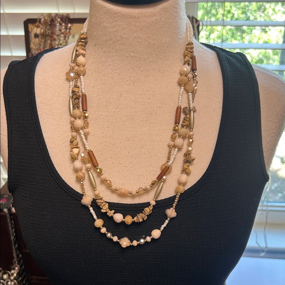 Park Lane Multi-Layered Necklace with Cream and Brown Beads